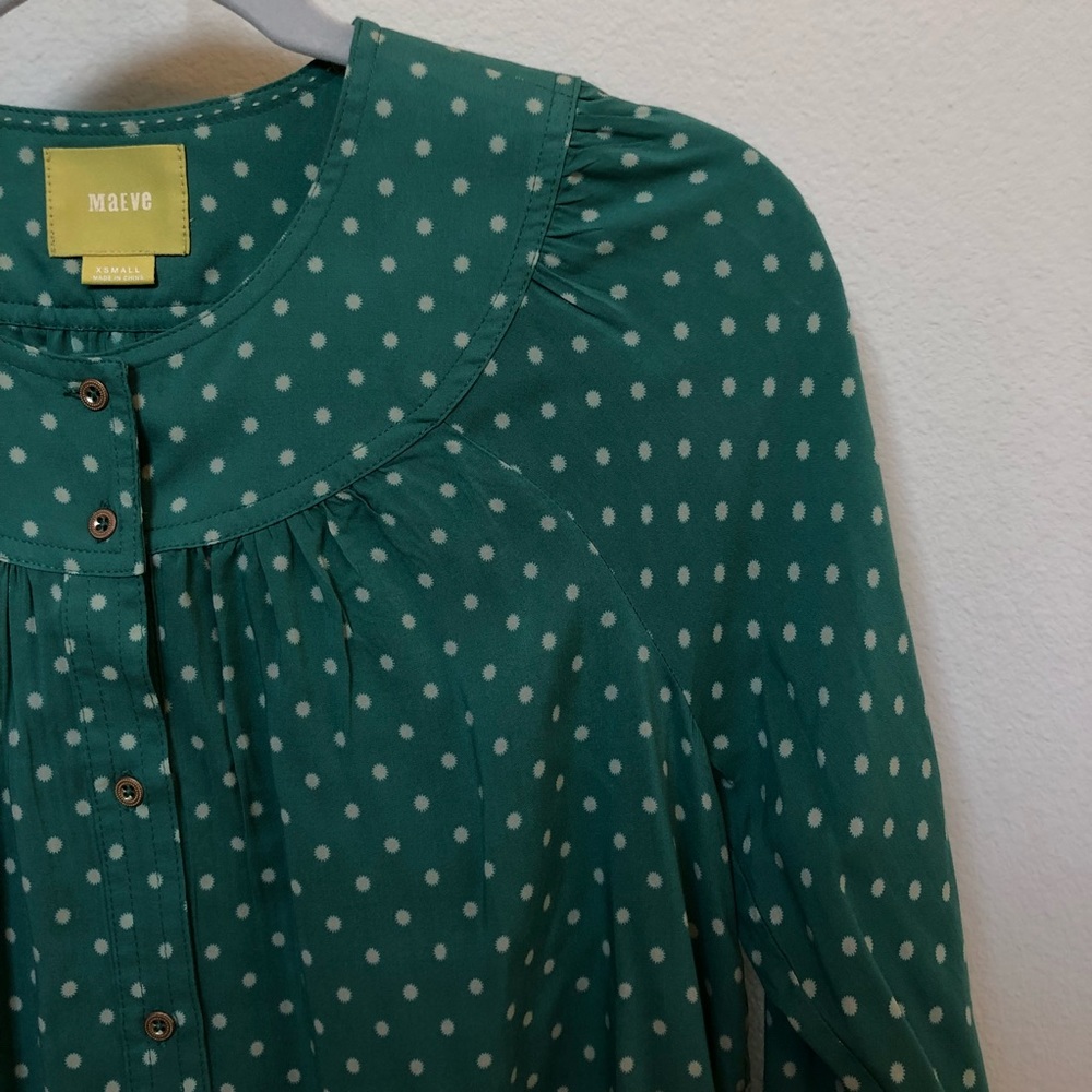 Anthropologie Maeve Button Down Green Blouse